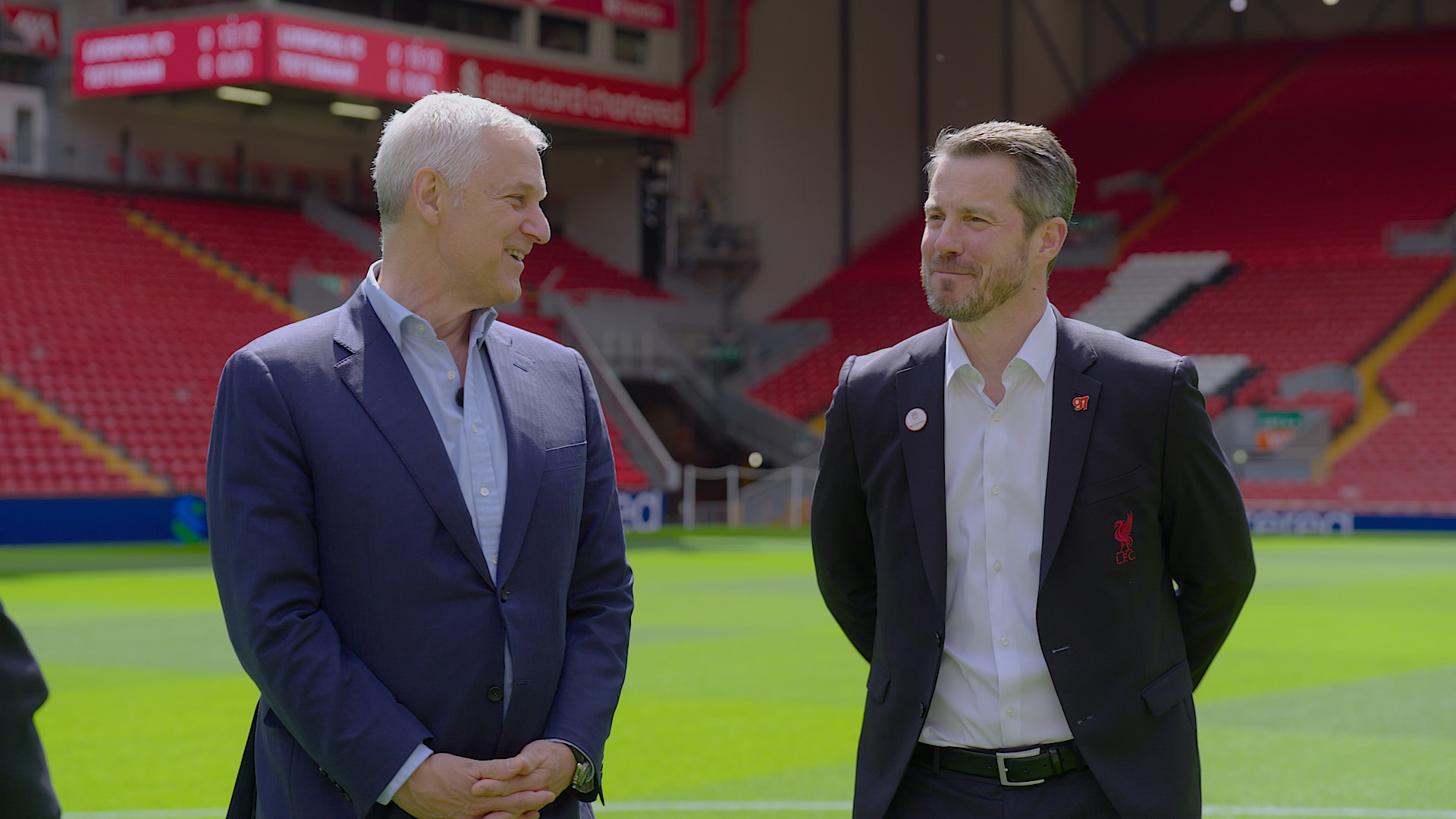 Bill and Billy on the pitch at Anfield.