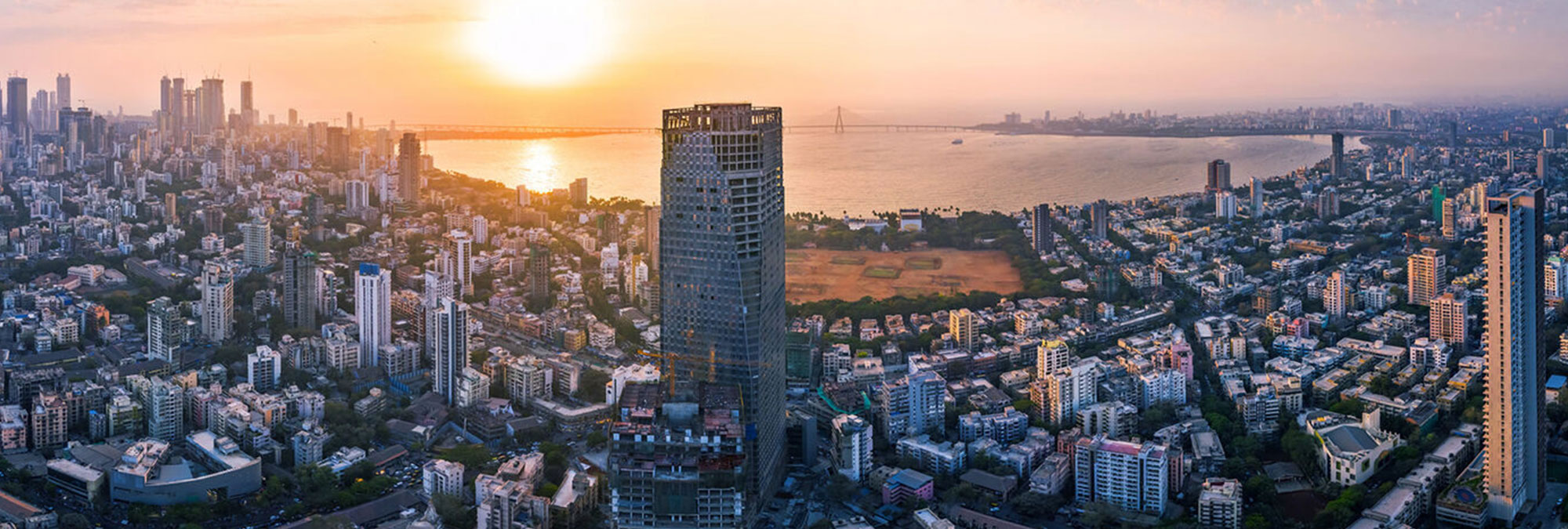 Sunset over city