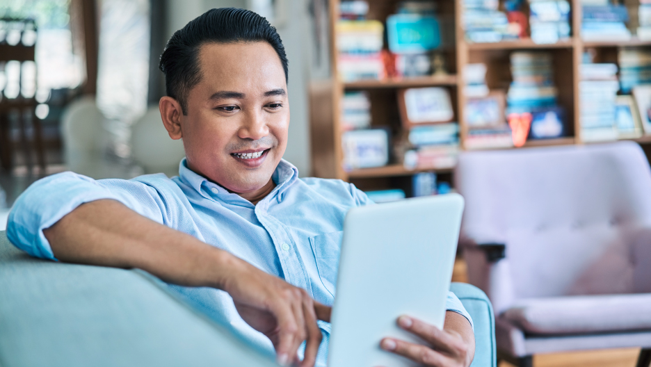 man with tablet